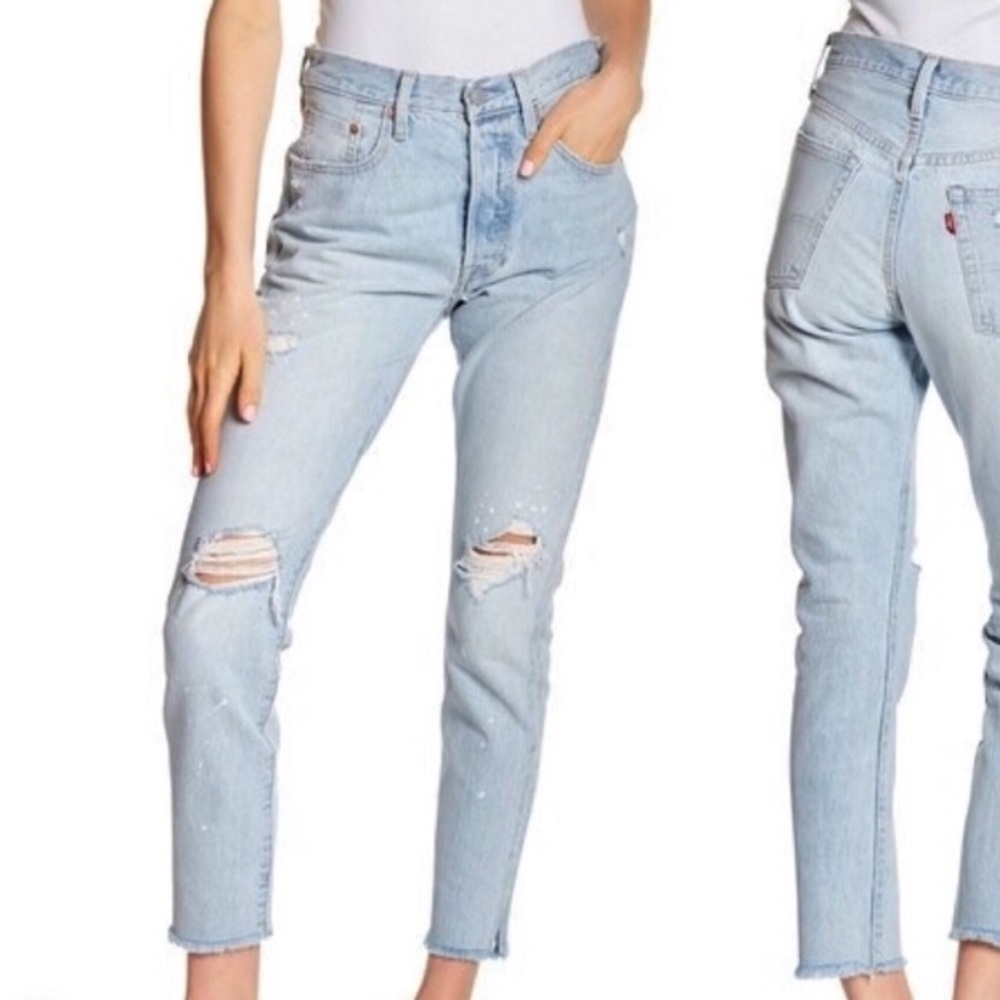 Levi’s selvedge distressed light wash jeans